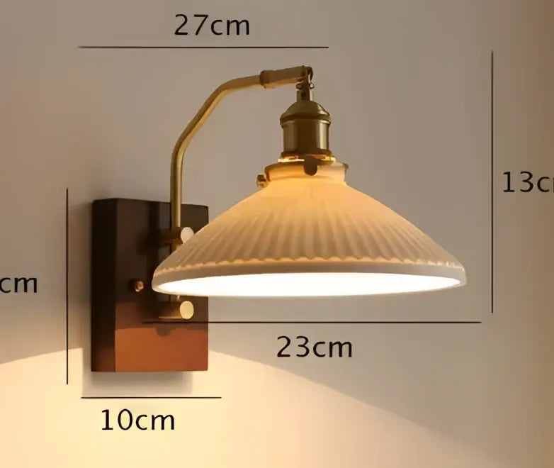 Antique brass wall lamp with ribbed frosted glass shade and knob switch by decorbites ceramic wall for bedroom sconce