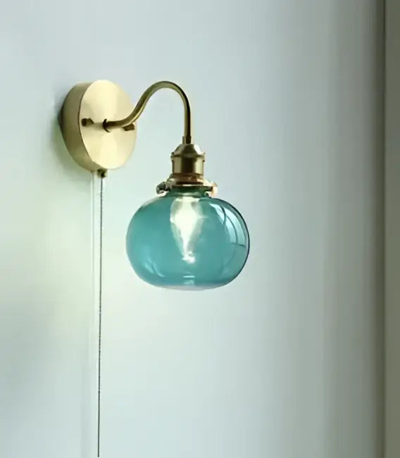 Blue glass globe wall lamp with brass hardware vintage brass ceramic wall lamp for bedroom decorbites ceramic wall lamp