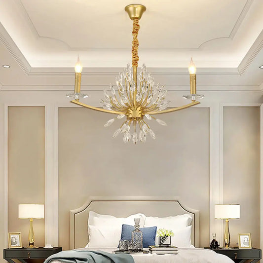 Lámpara de araña vintage de latón - Lámpara colgante de metal de 3/6/8 luces con decoración de cristal