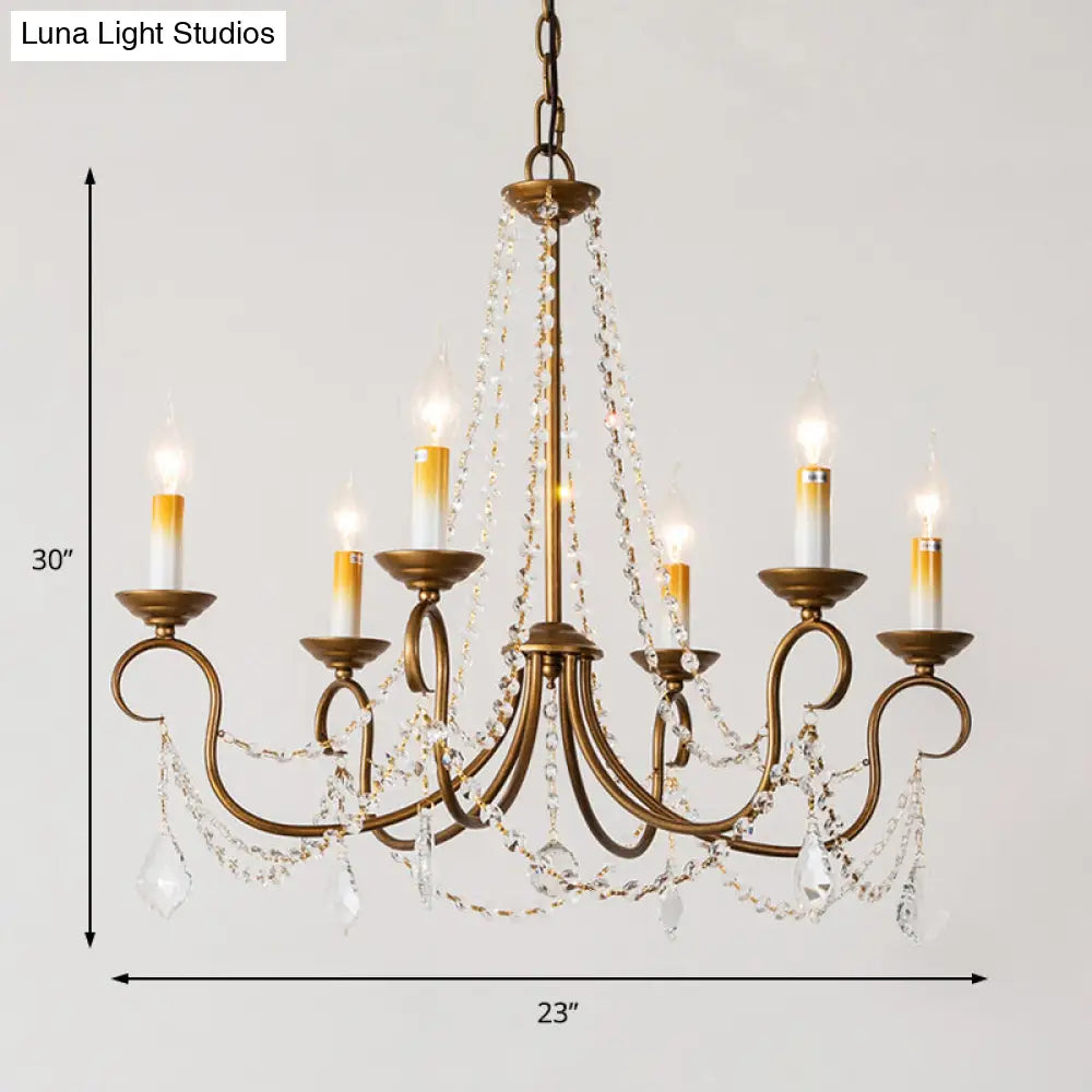 Lámpara colgante de araña vintage de latón - Hilo de cuentas de cristal - 6/9 luces - Bombilla desnuda