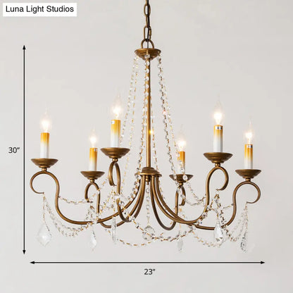 Lámpara colgante de araña vintage de latón - Hilo de cuentas de cristal - 6/9 luces - Bombilla desnuda