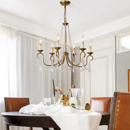 Lámpara colgante de araña vintage de latón - Hilo de cuentas de cristal - 6/9 luces - Bombilla desnuda