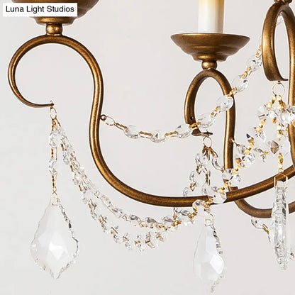 Lámpara colgante de araña vintage de latón - Hilo de cuentas de cristal - 6/9 luces - Bombilla desnuda