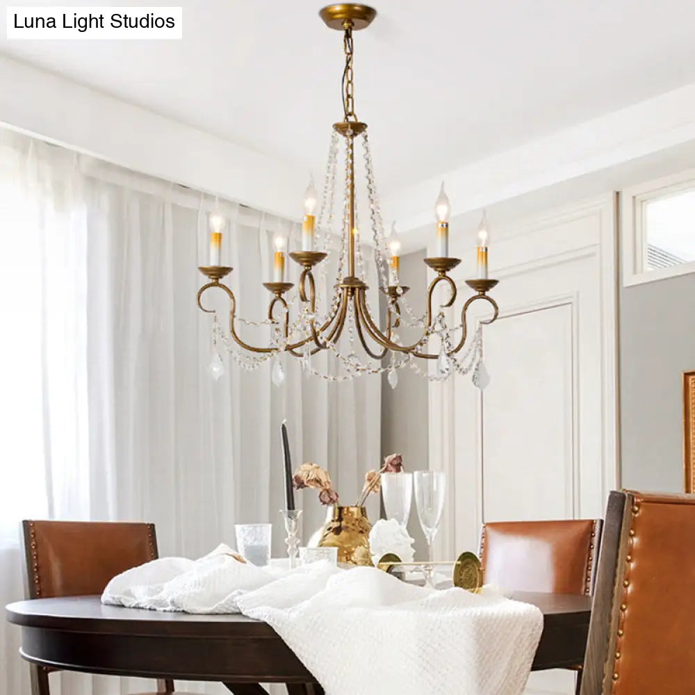 Lámpara colgante de araña vintage de latón - Hilo de cuentas de cristal - 6/9 luces - Bombilla desnuda