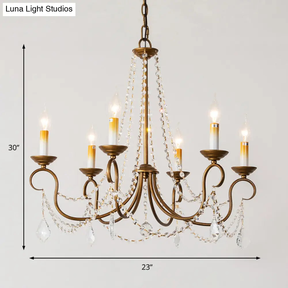 Lámpara colgante de araña vintage de latón - Hilo de cuentas de cristal - 6/9 luces - Bombilla desnuda