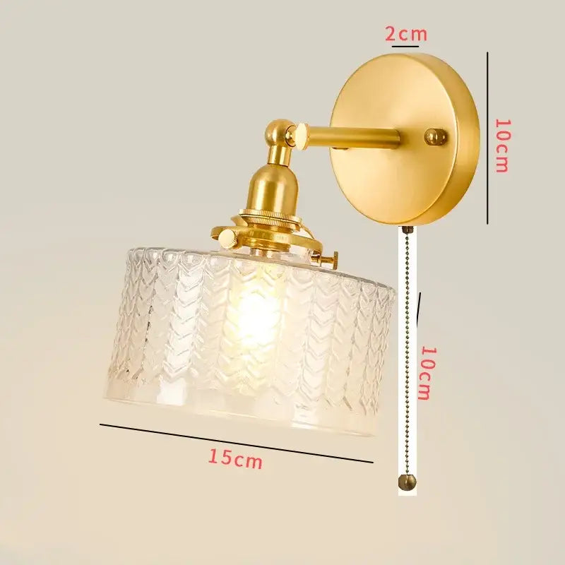 Vintage brass chevron clear glass led wall lamp with gold finish and adjustable arm for bedroom sconce lighting