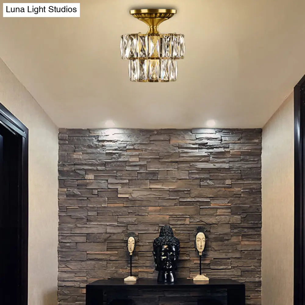 Vintage Brass/Clear Ceiling Mount Light with Crystal Accent - Perfect for Hallway