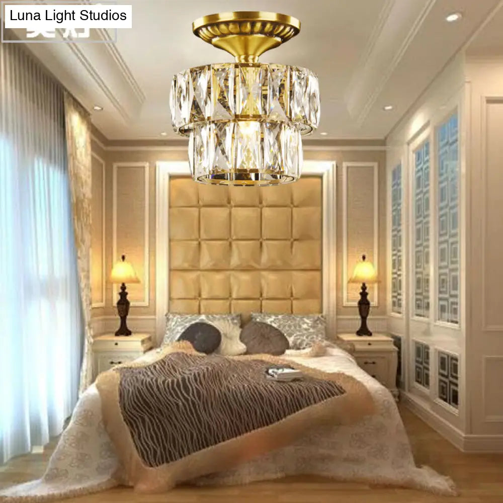 Vintage Brass/Clear Ceiling Mount Light with Crystal Accent - Perfect for Hallway