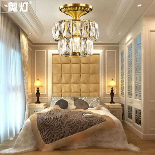 Vintage Brass/Clear Ceiling Mount Light with Crystal Accent - Perfect for Hallway