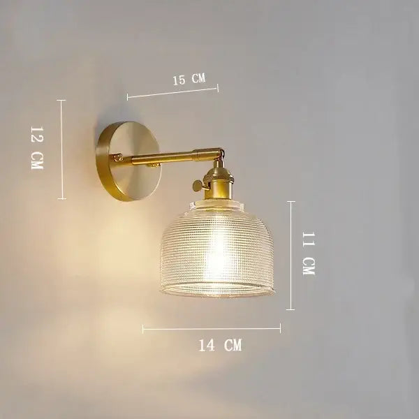 Vintage brass wall light with clear glass ribbed shade featuring decorbites clear glass design for bedroom decor