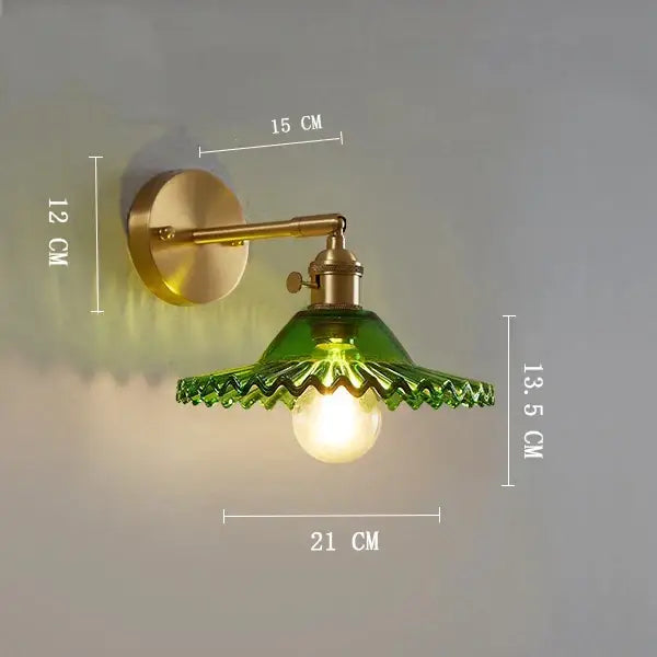 Vintage brass clear glass wall light with green glass lampshade and brass finish wall sconce for bedroom decorbites clear glass