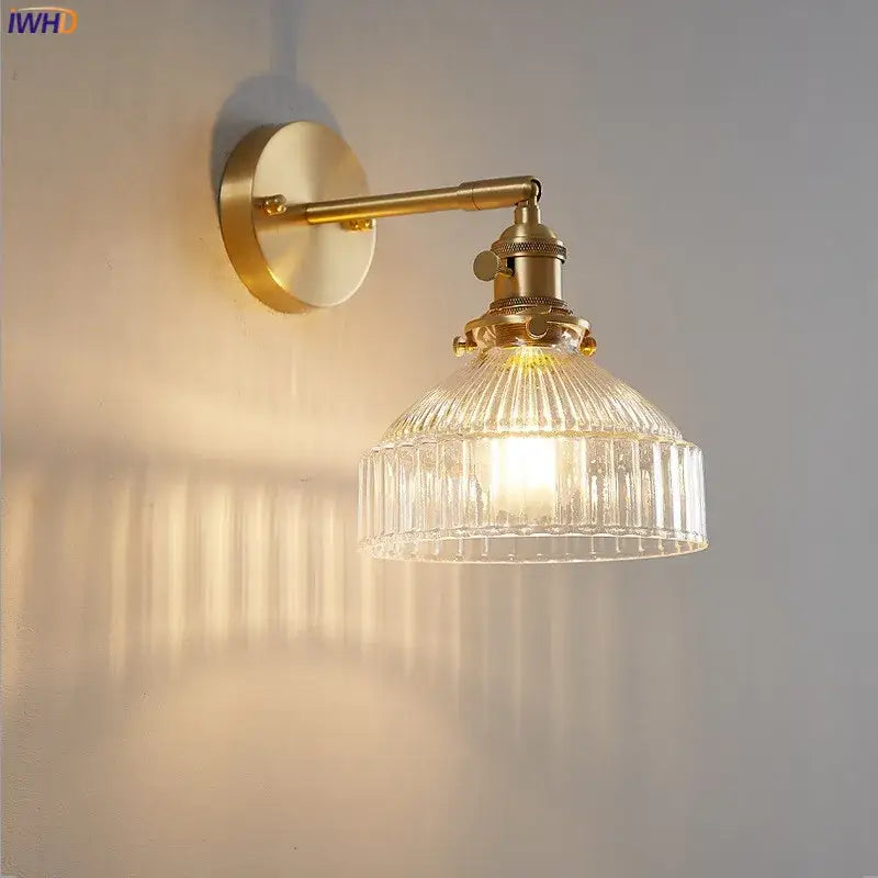 Vintage brass wall light with clear ribbed glass shade ideal for bedroom decorbites clear glass sconce
