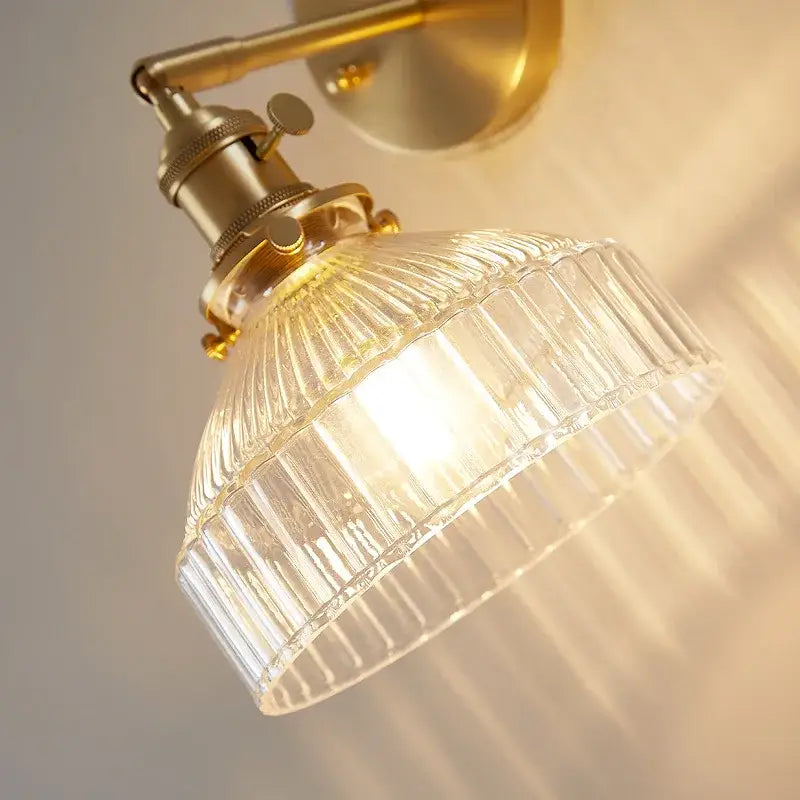 Vintage brass wall light with a clear glass ribbed shade ideal for bedroom decorbites clear glass sconce