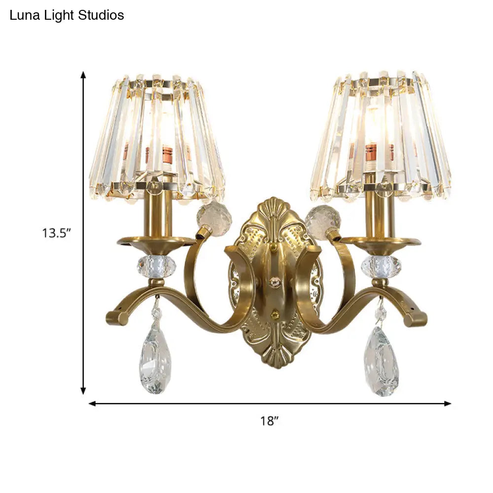 Vintage Brass Cone Wall Sconce Light for Living Room - Traditional Wall Lighting (1/2 Heads)