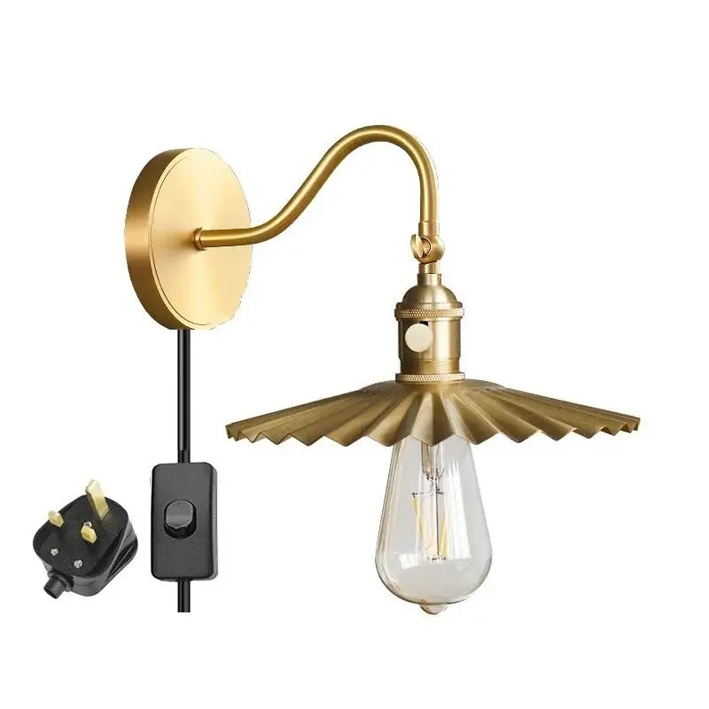Brass vintage conical led copper wall light with fluted shade and exposed edison bulb for bedroom decorbites wall lights
