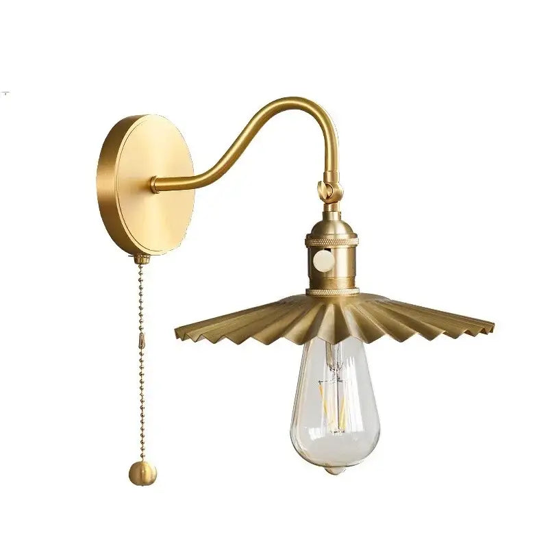 Vintage brass conical led copper wall light with fluted shade and exposed filament bulb for bedroom decorbites led copper wall lights