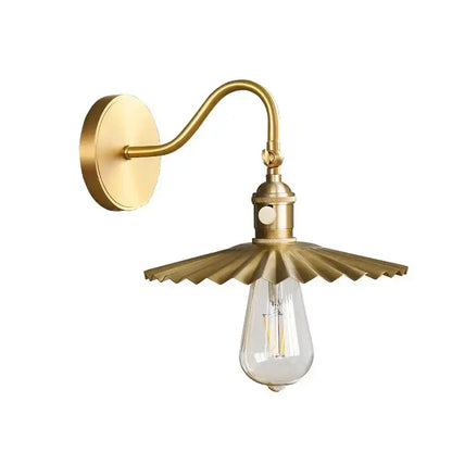 Brass-finished vintage conical led copper wall light with fluted petal shade and exposed edison bulb for bedroom decorbites led copper wall