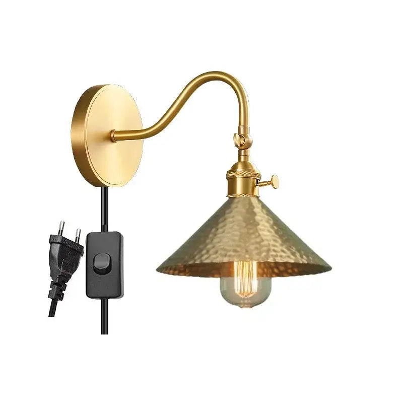 Vintage brass conical led copper wall light with hammered shade and exposed edison bulb for bedroom decorbites led copper wall lights