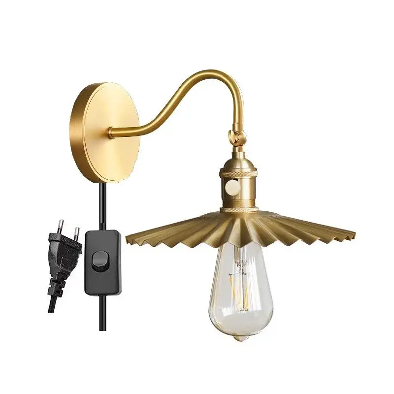 Vintage brass conical led copper wall light with fluted petal shade and exposed edison bulb for bedroom decorbites led copper wall lights