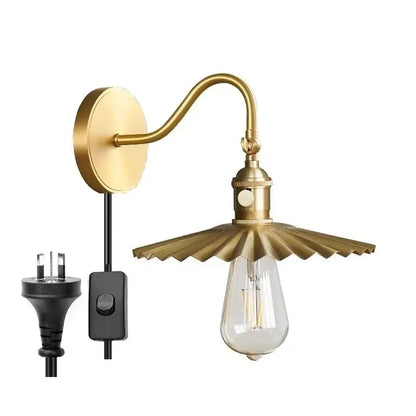 Vintage brass conical led copper wall lights with scalloped shade and exposed edison bulb for bedroom decorbites led copper wall