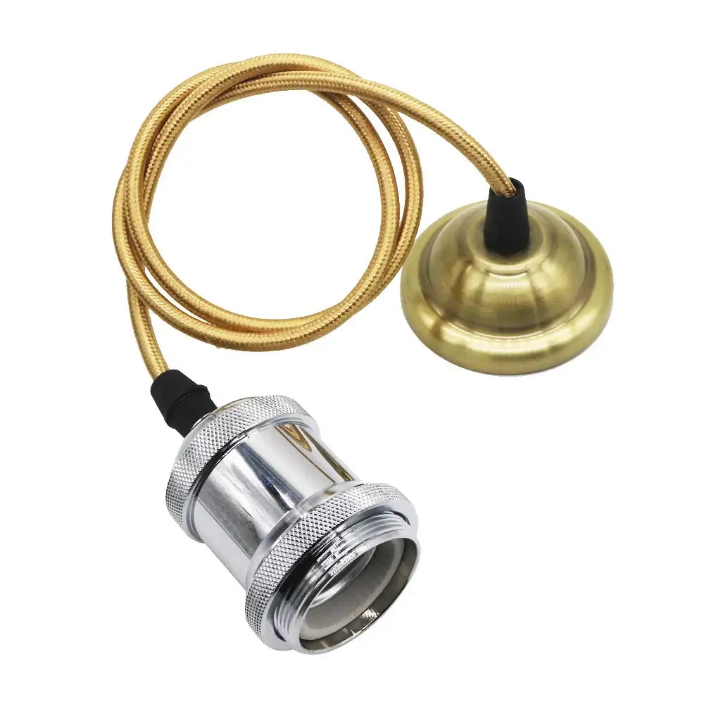Gold fabric cord pendant light with chrome socket and brass ceiling mount for vintage brass and copper aluminum pendant decorbites