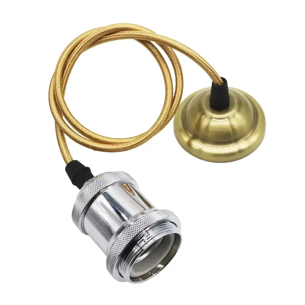 Gold-colored braided cable with chrome lamp socket and brass ceiling mount for decorbites aluminum pendant light