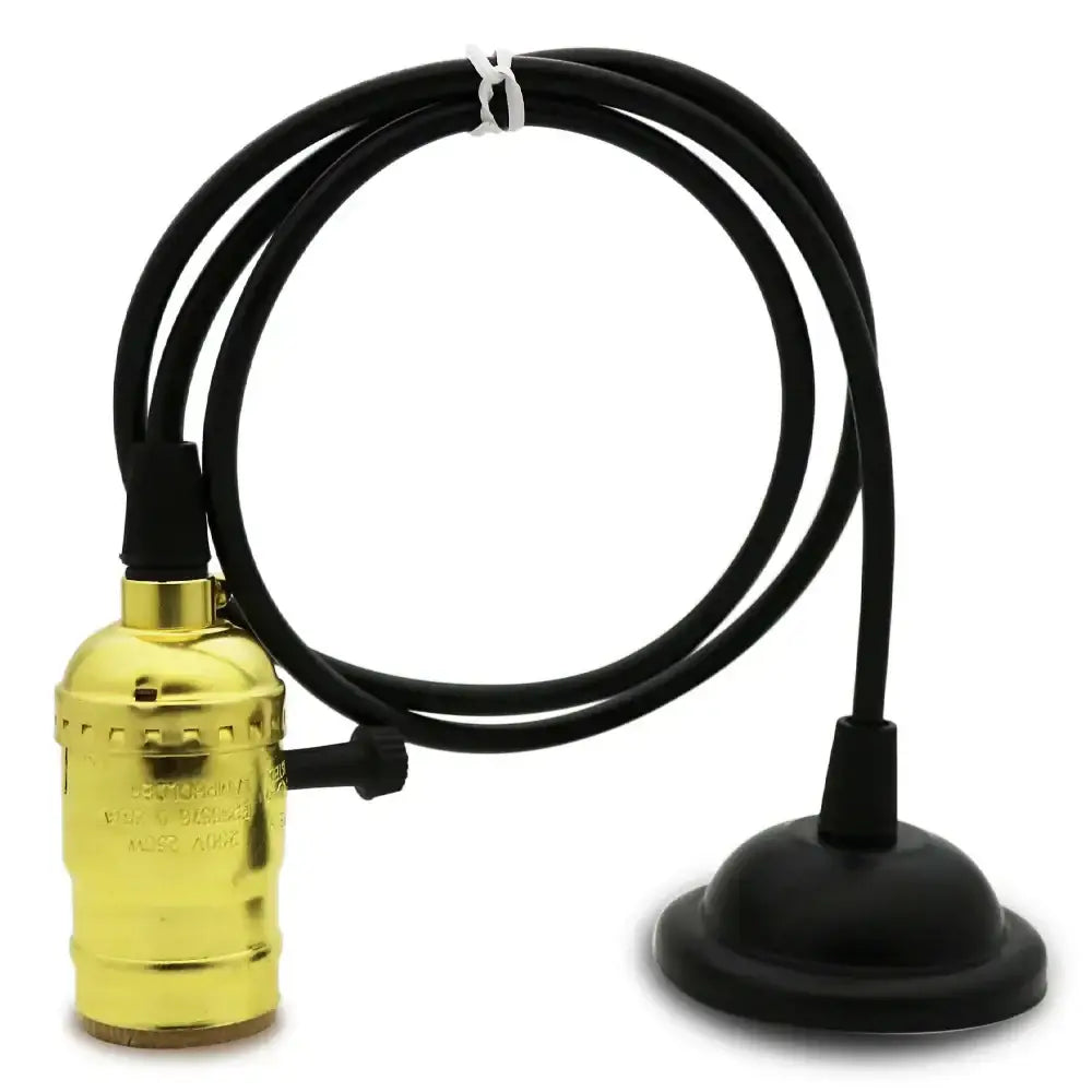 Gold-colored vintage brass and copper aluminum pendant light with edison bulb socket and black cord for dining decorbites