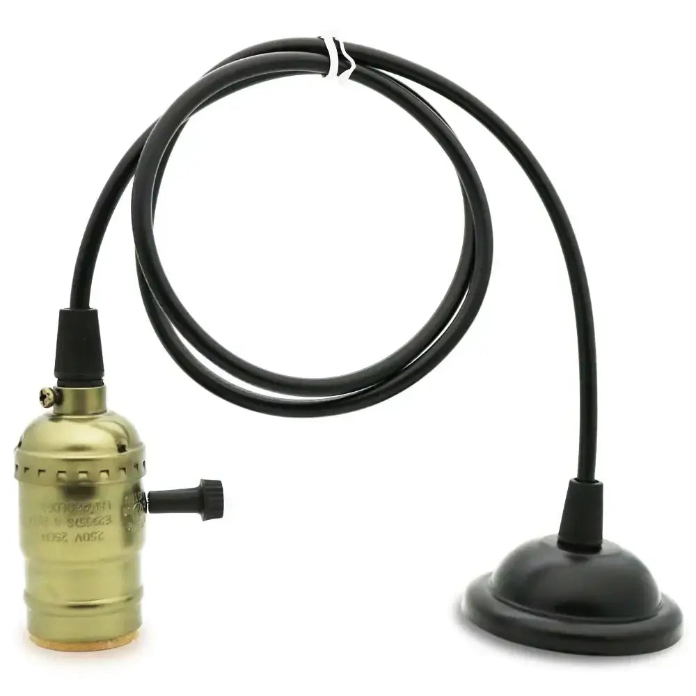 Brass-finished edison-style aluminum pendant light socket with black cord and matching base for decorbites dining room decor