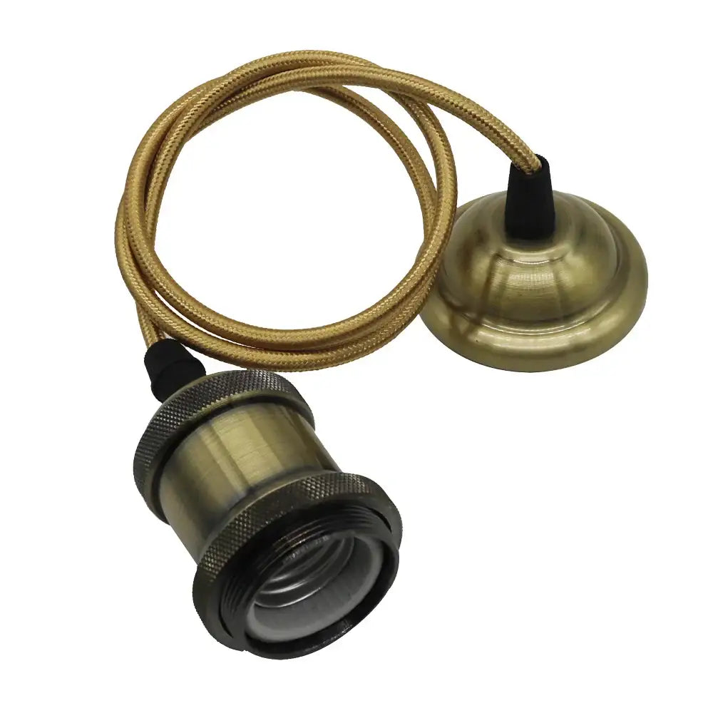 Antique brass finished pendant light socket with textured black metal threading and braided gold cable decorbites aluminum pendant light