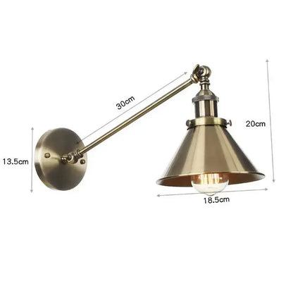 Brass copper wall light with adjustable conical shade and exposed filament bulb, decorbites brass copper vintage sconce