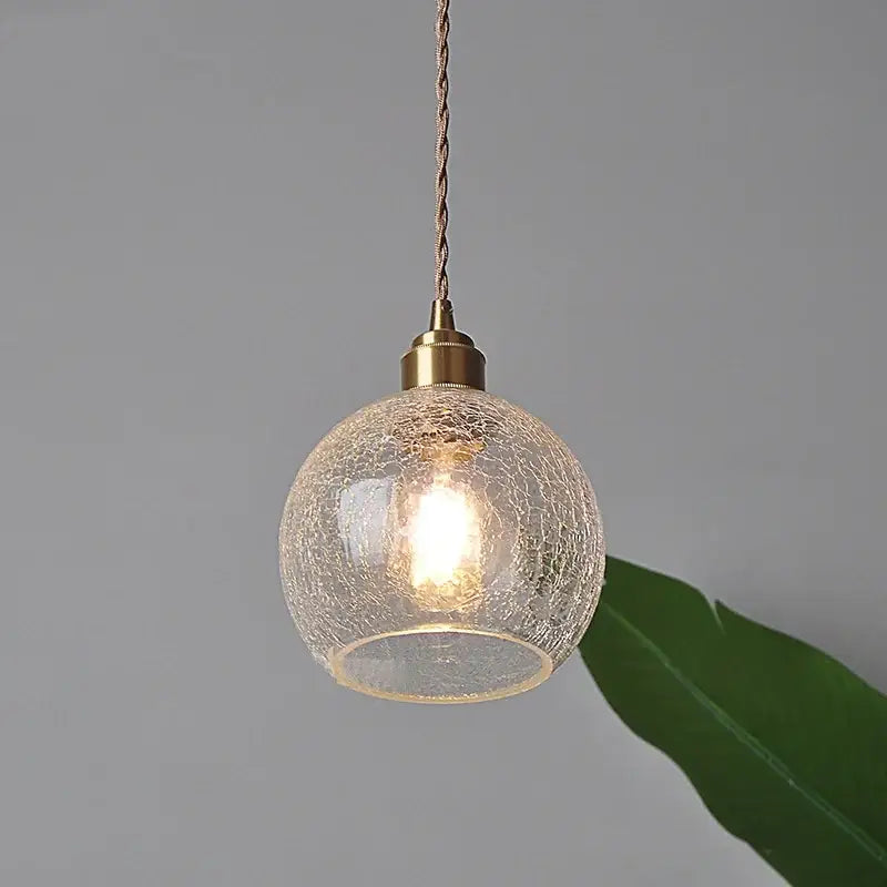Vintage brass crackled glass globe led pendant light with twisted cord and brass-finished fixture for kitchen decorbites glass globe