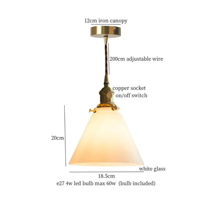 Vintage brass cream glass led pendant light with adjustable copper wire and iron canopy for dining room decorbites pendant lights