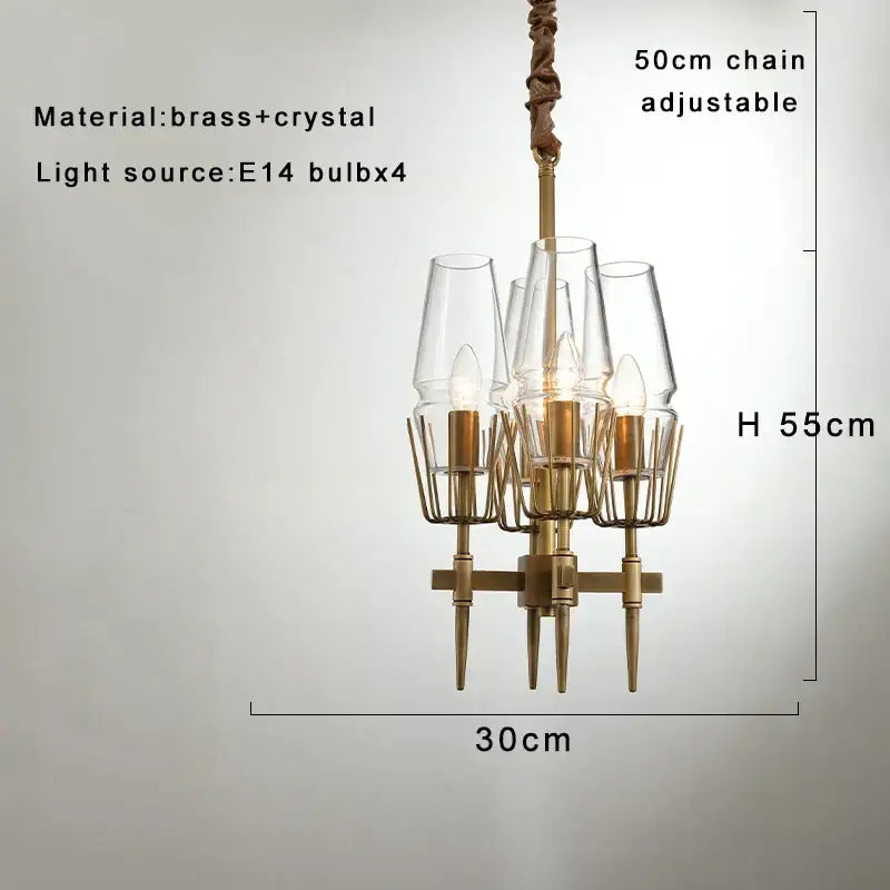 Vintage brass crystal chandelier lights with four e14 bulbs and smoked glass for dining room decorbites brass crystal