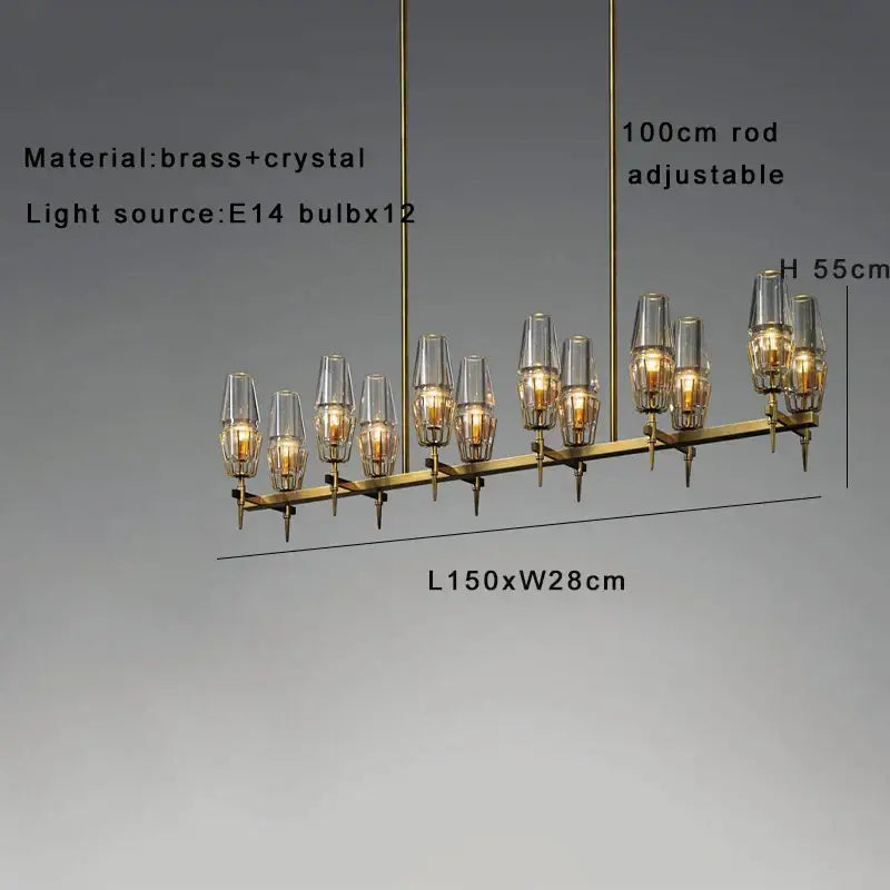 A modern decorbites brass crystal chandelier with twelve e14 bulbs and smoked glass for dining room lighting