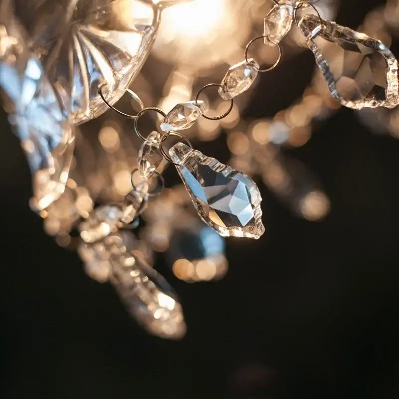 Clear faceted teardrop crystal glass led pendant light with vintage brass chain for dining room decorbites decor