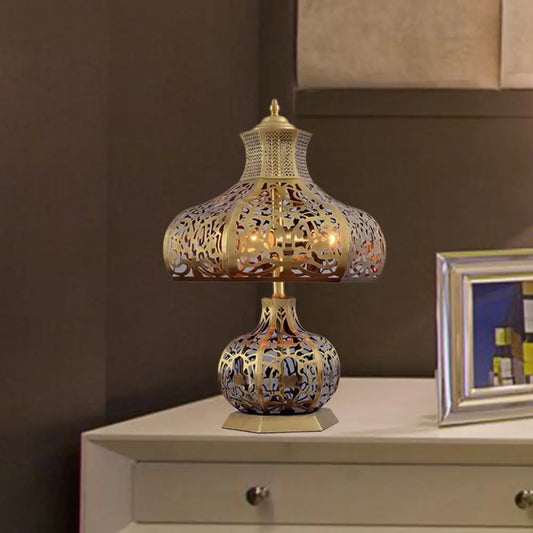 Vintage Brass Desk Lamp with Metal Crown Shade and Onion Shape Base