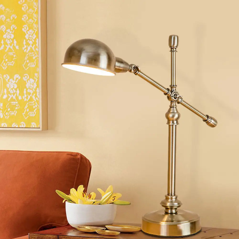 Vintage Brass Desk Light - Stylish Metal Dome Shade, Adjustable - Living Room Table Lamp