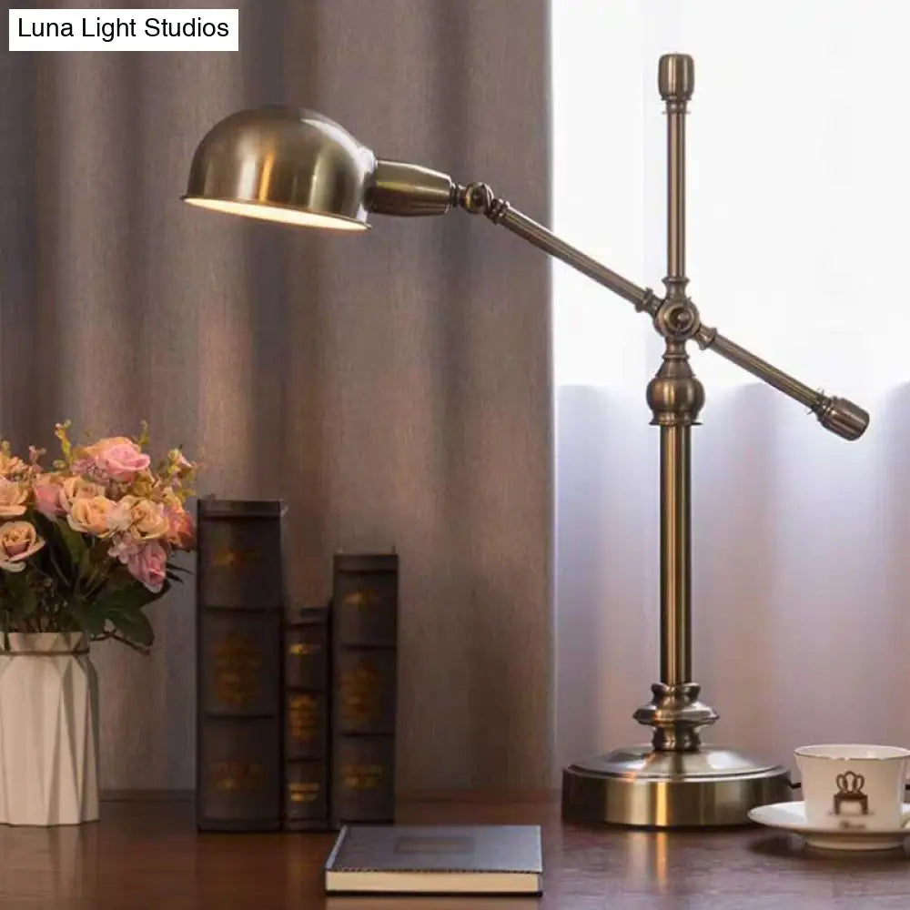 Vintage Brass Desk Light - Stylish Metal Dome Shade, Adjustable - Living Room Table Lamp