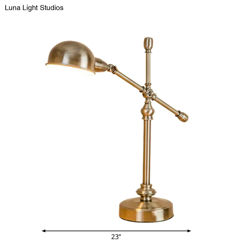 Vintage Brass Desk Light - Stylish Metal Dome Shade, Adjustable - Living Room Table Lamp