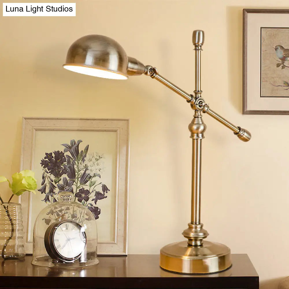Vintage Brass Desk Light - Stylish Metal Dome Shade, Adjustable - Living Room Table Lamp