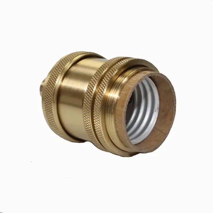 Vintage brass e27 lamp holder with textured ridged bands and visible silver-toned internal threading for living room use