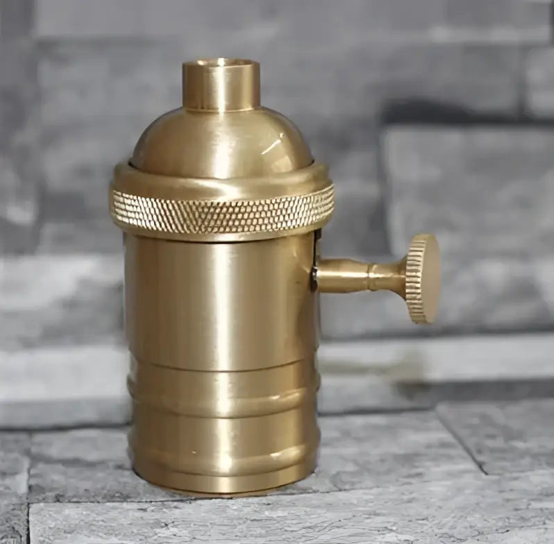 Vintage brass e27 lamp holder with textured socket and knurled adjustment knob for living room lighting fixtures