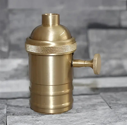 Vintage brass e27 lamp holder with textured socket and knurled adjustment knob for living room lighting fixtures