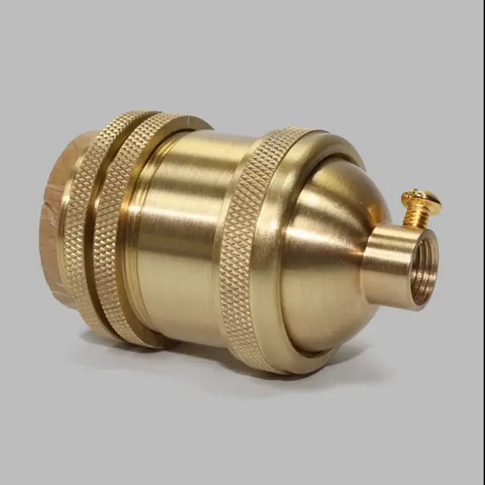Vintage brass e27 lamp holder with textured ridged bands and threaded screw cap for living room lighting use