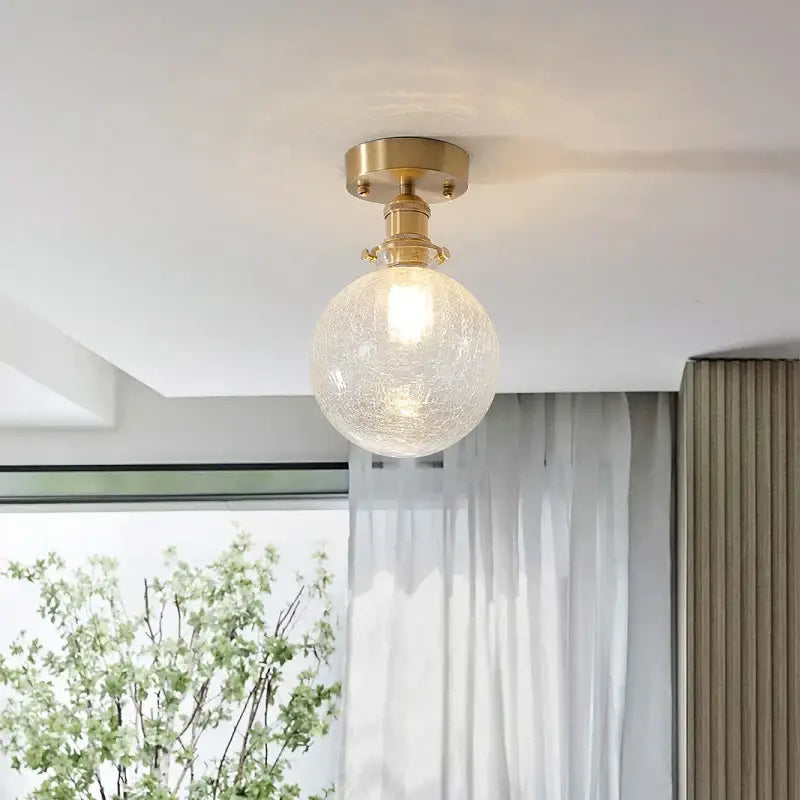 Vintage brass etched spherical crackled glass led ceiling light with brass finish for living room ceiling light installation