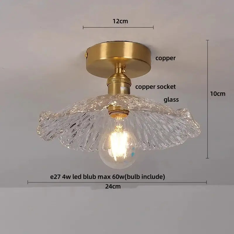 Vintage brass etched glass led ceiling light with textured lampshade and included e27 led bulb for living room