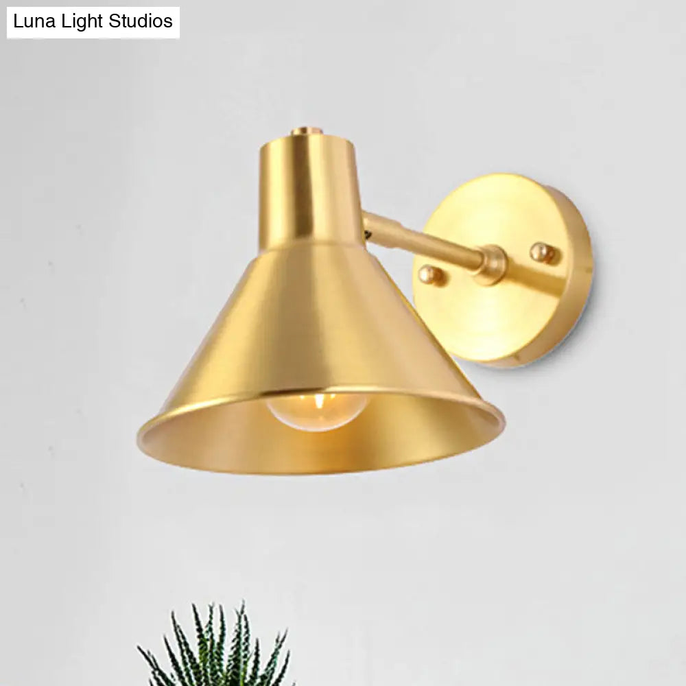 Vintage Brass Flared Wall Sconce Light with Adjustable Arm - Bedroom Wall Lighting