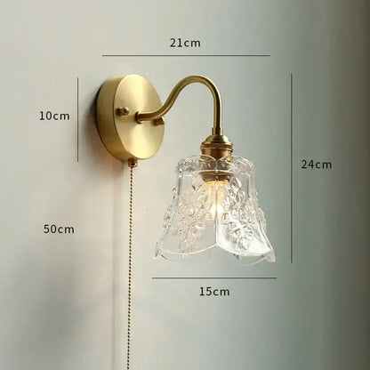 Vintage brass wall sconce with floral etched glass led shade for glass led bathroom lighting by decorbites