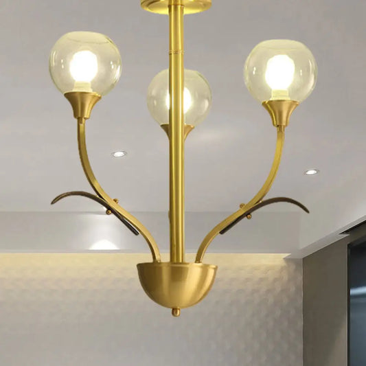 Vintage Brass Flushmount Chandelier with Clear Glass, 3/6 Heads - Perfect for Sitting Rooms