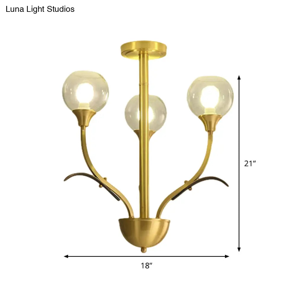 Vintage Brass Flushmount Chandelier with Clear Glass, 3/6 Heads - Perfect for Sitting Rooms